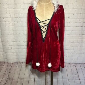 Red Velvet Lace-Up Santa’s Siren Romper coquette diva XL